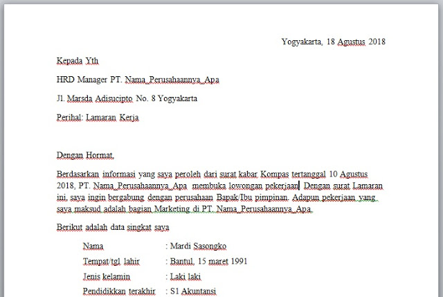 Download Contoh Surat Lamaran Kerja Resume Serbabisnis