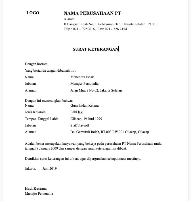 Format Surat Keterangan Kerja Untuk Kpr Delinewstv