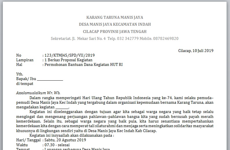 Contoh Proposal Pengajuan Dana Kegiatan 17 Agustus – Set kantor