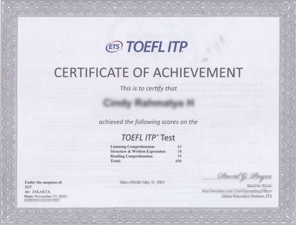 sertifikat TOEFL