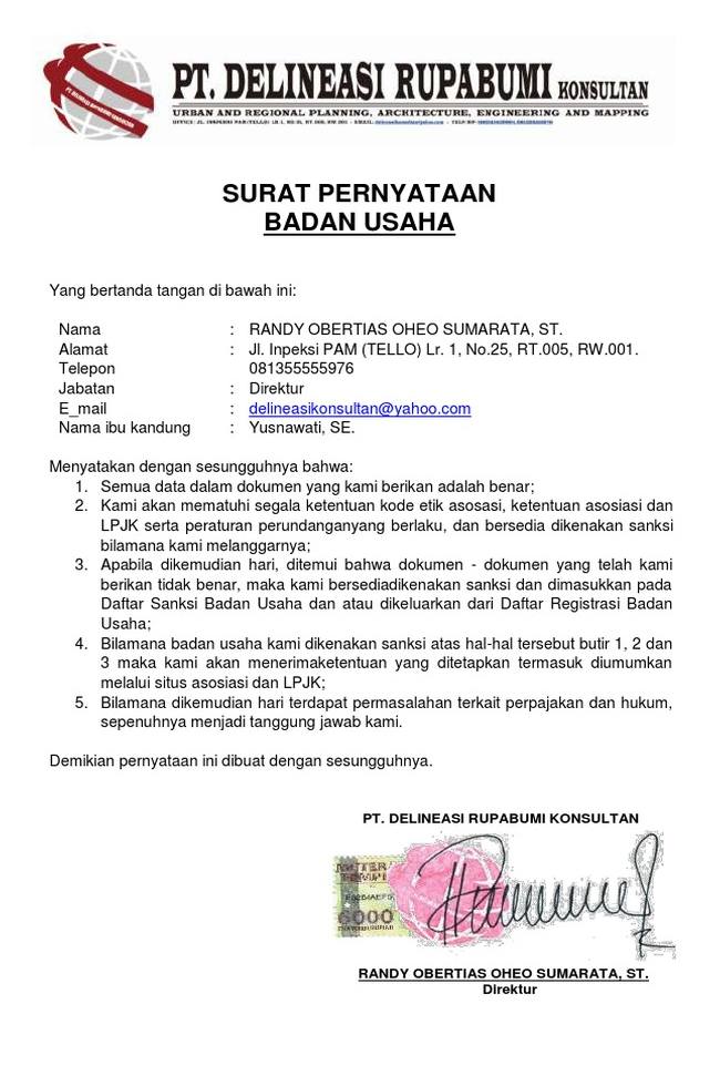 Yuk Simak Contoh Surat Pernyataan Badan Usaha Lpjk Contoh Surat