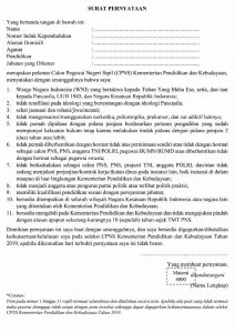 surat pernyataan CPNS Kemendigbud